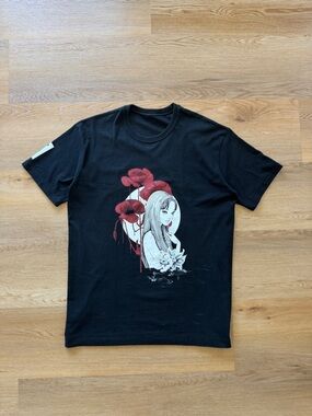 Yohji Yamamoto Black Tee with Red Floral Graphic